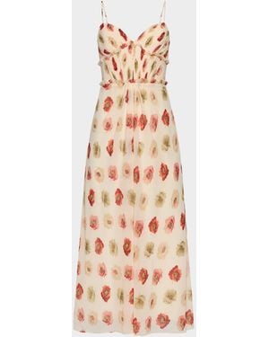 Cinq À Sept Floating Poppies Ruffle-Trim Sleeveless Midi Dress - Multicolor