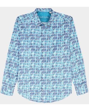 Robert Graham Westmoreland Geometric Stretch-Cotton Shirt - Blue