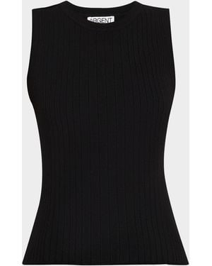 Argent Crewneck Ribbed Knit Tank - Black