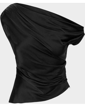 STAUD Phare Satin One-Shoulder Top - Black