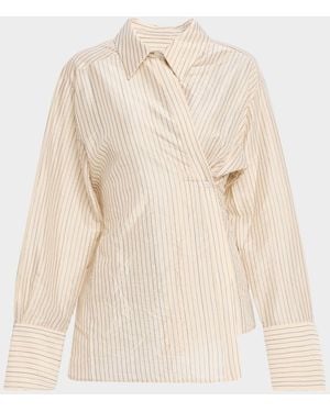 Les Coyotes De Paris Pinstripe Asymmetric Long-Sleeve Shirt - Natural