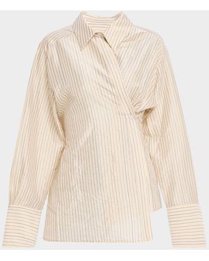 Les Coyotes De Paris Pinstripe Asymmetric Long-Sleeve Shirt - Natural
