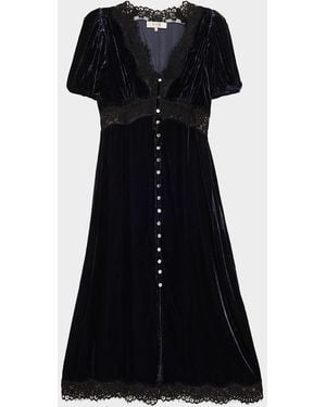 Sea Clarice Lace-Trim Velvet Midi Dress - Black