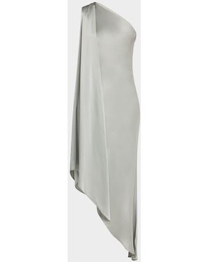 LAPOINTE One-Shoulder Asymmetric Satin Dress - White