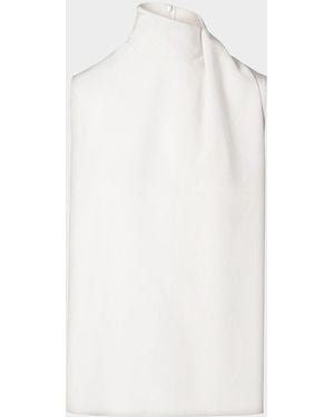 Akris Punto Silk Shawl Draped Sleeveless Blouse - White