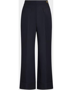 Callas Milano Brody Wool Canvas Cropped Wide-Leg Pants - Blue