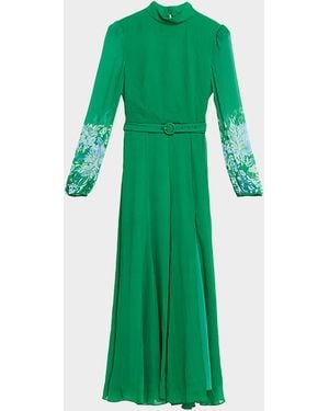 Saloni Jacqui B Silk Georgette Dress - Green