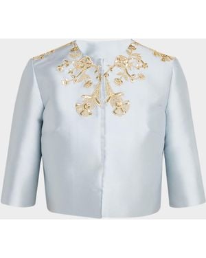 Reem Acra Embellished Silk Bolero Jacket - Blue