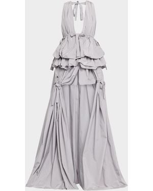 AKNVAS Alexandrina Tiered High-Low Gown - White