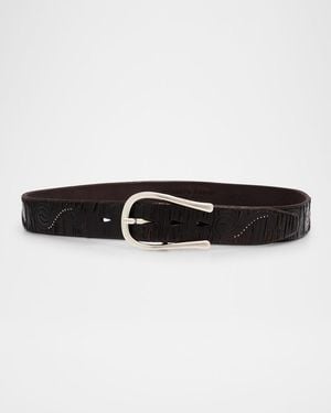 Streets Ahead Embossed Leather Belt - Black
