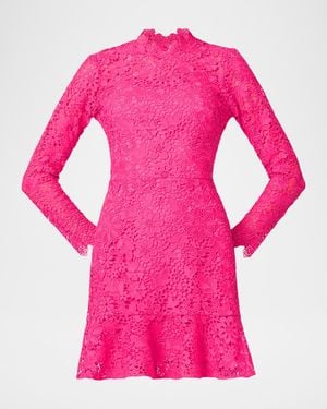 Shoshanna Gracie Floral Lace Flounce-Hem Mini Dress - Pink