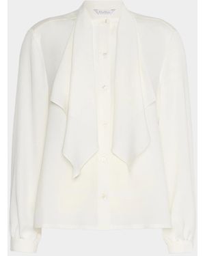 Max Mara Ruffled Neck-Scarf Charmeuse Shirt - White