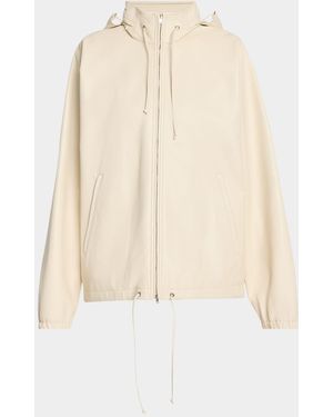 The Row Jilly Leather Zip Hooded Jacket - Natural