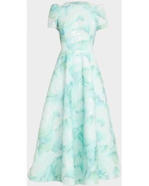 HELSI Eleanor Puff-Sleeve Fit & Flare Floral Gown - Blue