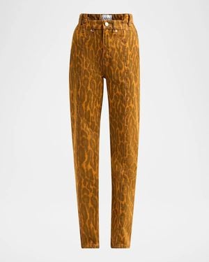 Ganni Print Denim Fold Jeans - Orange