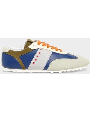 Marni Apos;S Retro Patchwork Leather Low-Top Sneakers - Blue