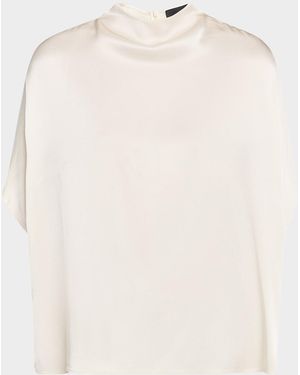 LAPOINTE Mock-Neck Satin Cape T-Shirt - Natural