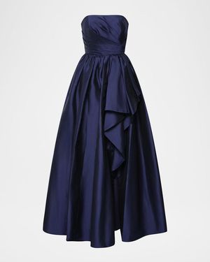 THEIA Esmerina Strapless Taffeta Gown - Blue