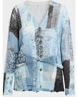 R13 Printed Boyfriend Cardigan - Blue