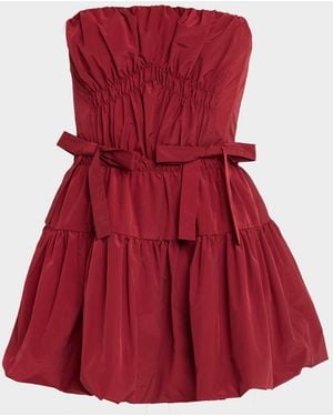 AKNVAS Kamilla Strapless Taffeta Bow Mini Dress - Red