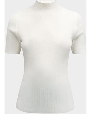 Theory Leenda Regal Merino Wool Short-Sleeve Mock-Neck Top - White