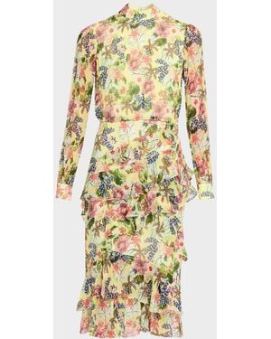 Saloni Isa Mock-Neck Floral-Print Silk Midi Dress - Metallic