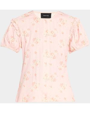 Simone Rocha Puff-Sleeve Floral Cotton Pointelle Button-Front Top - Pink