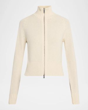 Theory Raglan-Sleeve Zip Wool Knit Cardigan - Natural