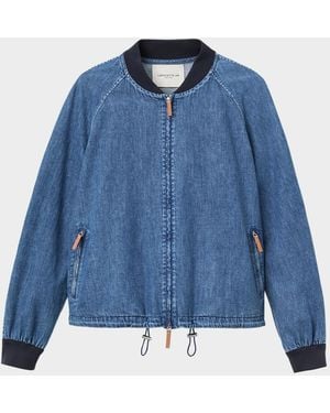 Lafayette 148 New York Oversized Cotton Chambray Bomber Jacket - Blue
