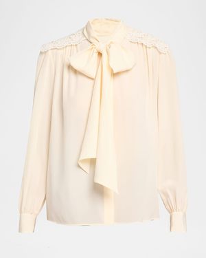 Chloé Organic Silk Crepe De Chine Blouse - Natural