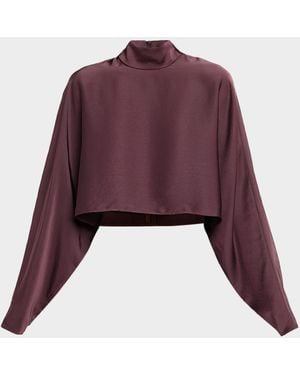 LAPOINTE Lightweight Satin Crop Caftan Top - Purple