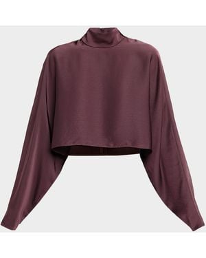 LAPOINTE Lightweight Satin Crop Caftan Top - Purple