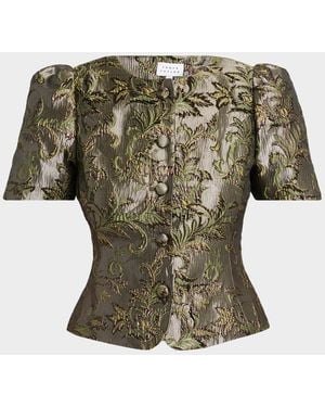 Tanya Taylor Jessa Short-Sleeve Brocade Top - Green