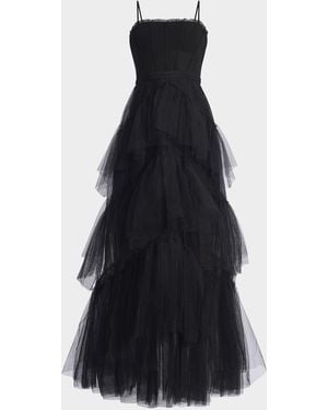 BCBGMAXAZRIA Oly Ruffle Tiered Corset Gown - Blue