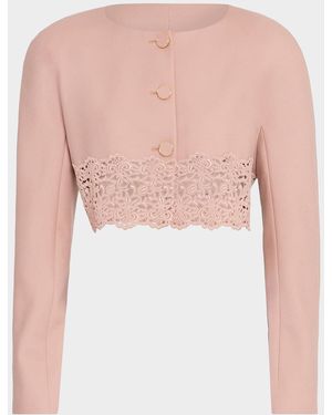 Chloé Guipure Lace & Wool Crop Sweater - Pink