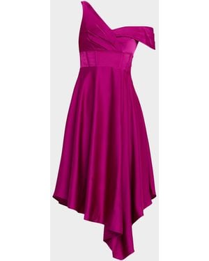 THEIA Mirielle One-Shoulder Satin Midi Dress - Pink