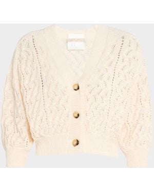 Vanessa Bruno Essam Cropped Pointelle-Knit Cardigan - Natural