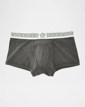 Versace Apos;S Medusa Head Greco-Trim Jersey Trunk Brief - Gray