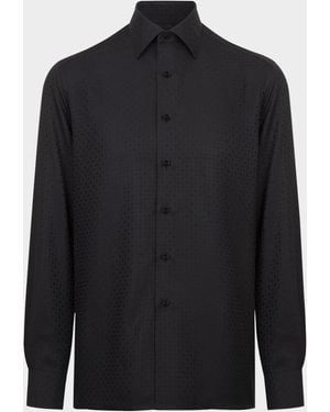 Stefano Ricci Silk Geometric Jacquard Dress Shirt - Black