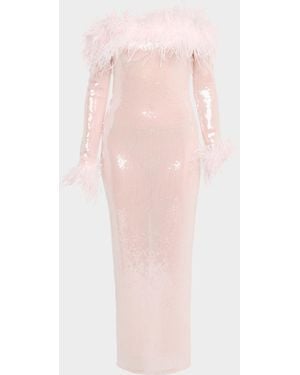 retroféte Petal Sequined Off-The-Shoulder Midi Dress - Pink