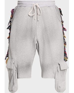 Alchemist Apos;S Victory Cotton Fringe-Trim Drawstring Cargo Shorts - Gray