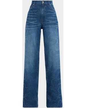 LoveShackFancy Dessa Crystal Bow Jeans - Blue
