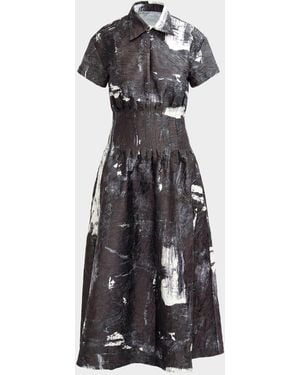 LOVEBIRDS Sculpt Pleated Abstract-Print Maxi Shirtdress - White