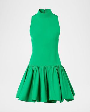 Akris Punto Mock-Neck Sleeveless Mini Bubble Dress - Green
