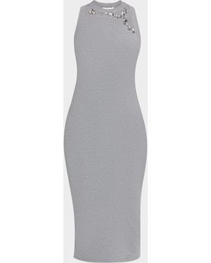 Area Crystal Distressed Sleeveless Midi Tank Dress - Gray
