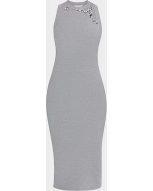 Area Crystal Distressed Sleeveless Midi Tank Dress - Gray