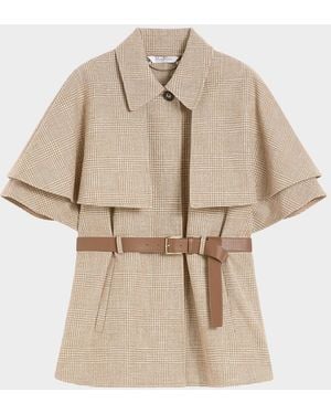 Max Mara Glen Plaid Cotton Cloak With Leather Belt - Natural
