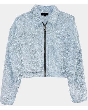 Purple Crop Textured Pearl Jacket - Blue