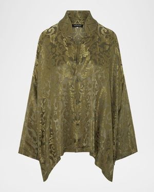 Eskandar A-Line Metallic Brocade Shirt - Green