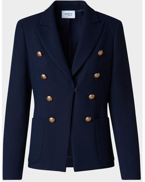 Akris Punto Double-Breasted Illusion Canvas Crepe Blazer - Blue